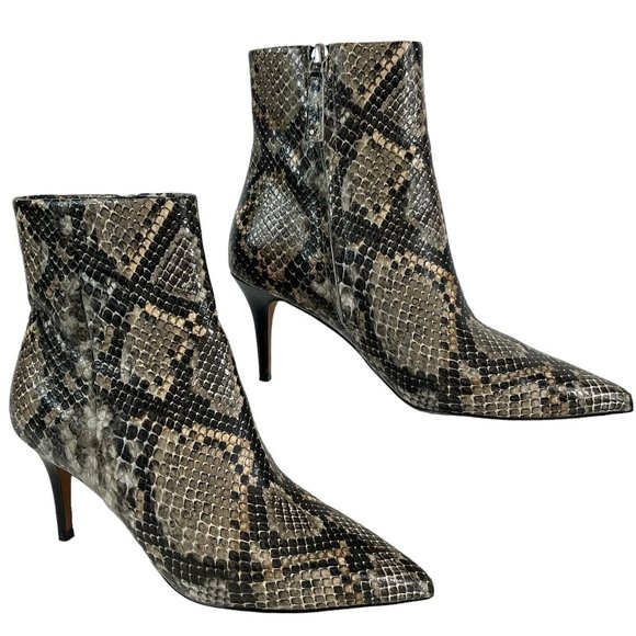 Linea Paolo Shoes Ankle Booties 7M Heels Side Zip Faux Snakeskin Stilleto - Picture 2 of 15